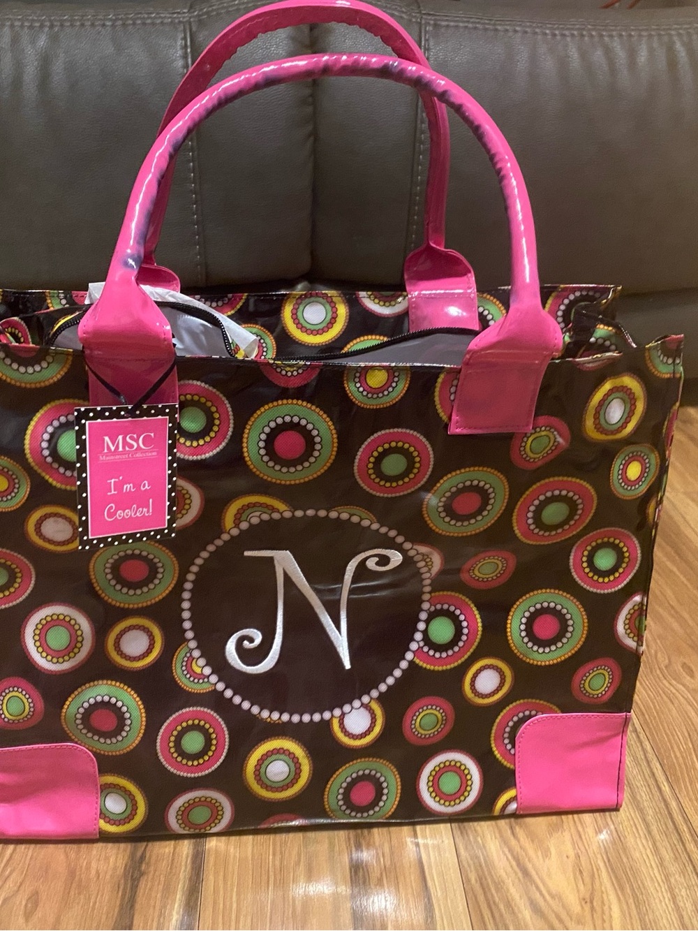 MainStreet collection Pink Handle Monogrammed Tote Cooler Bag (Letter N)